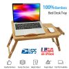 Bamboo Laptop Desk Breakfast Serving Bed Tray Foldable Leg Multi-Position Adjustable Tilt Surface Bed Lap Tray with Side Storage Drawer for Work Study