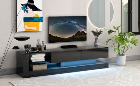 On-Trend TV Stand with Two Media Storage Cabinets Modern High Gloss Entertainment Center for 75 Inch TV