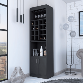 Black Wengue 16-Bottle 1-Shelf Bar Cabinet