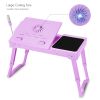 Foldable Laptop Table Bed Notebook Desk w/Cooling Fan Mouse Board LED light 4 x USB Ports Breakfast Snacking Tray with Storage Groove For Home Office