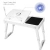 Foldable Laptop Table Bed Notebook Desk w/Cooling Fan Mouse Board LED light 4 x USB Ports Breakfast Snacking Tray with Storage Groove For Home Office