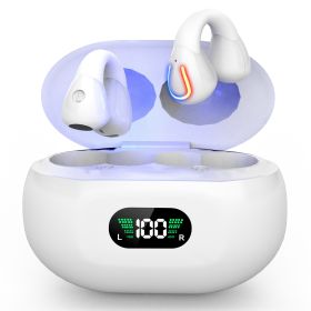 Wireless V5.3 Earbuds Clip-On Open TWS Earphones With Built-In Mic LED Display Charging Case 60H Standby Time IPX3 Waterproof Sweat Resistant Sport Fi (Option: White)