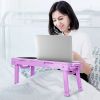 Foldable Laptop Table Bed Notebook Desk w/Cooling Fan Mouse Board LED light 4 x USB Ports Breakfast Snacking Tray with Storage Groove For Home Office