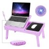 Foldable Laptop Table Bed Notebook Desk w/Cooling Fan Mouse Board LED light 4 x USB Ports Breakfast Snacking Tray with Storage Groove For Home Office