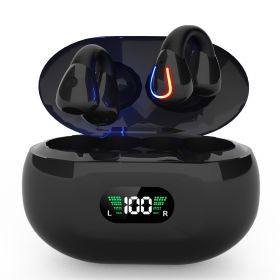 Wireless V5.3 Earbuds Clip-On Open TWS Earphones With Built-In Mic LED Display Charging Case 60H Standby Time IPX3 Waterproof Sweat Resistant Sport Fi (Option: Black)