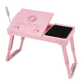 Foldable Laptop Table Bed Notebook Desk w/Cooling Fan Mouse Board LED light 4 x USB Ports Breakfast Snacking Tray with Storage Groove For Home Office (Option: RoseGold)