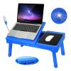 Foldable Laptop Table Bed Notebook Desk w/Cooling Fan Mouse Board LED light 4 x USB Ports Breakfast Snacking Tray with Storage Groove For Home Office