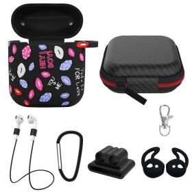 Silicone Case for Apple AirPod 1 2 AirPods Protective Cover Skin w/Strap Ear Hooks Watch Band Holder (Option: BlackLip)