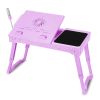 Foldable Laptop Table Bed Notebook Desk w/Cooling Fan Mouse Board LED light 4 x USB Ports Breakfast Snacking Tray with Storage Groove For Home Office