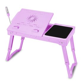 Foldable Laptop Table Bed Notebook Desk w/Cooling Fan Mouse Board LED light 4 x USB Ports Breakfast Snacking Tray with Storage Groove For Home Office (Option: Purple)
