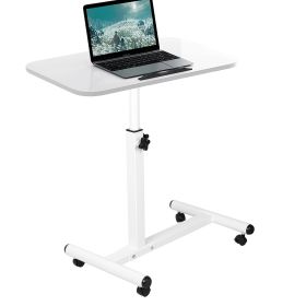 Rolling Laptop Table Portable Computer Desk Movable Table with Adjustable Height Tilting Angle (Option: White)