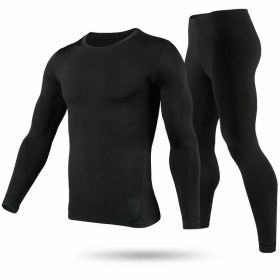 Men Thermal Underwear Set Long Johns Pants Long Sleeve Soft Underwear Kit Top Bottom Winter Sports Suits (Option: Black_L)
