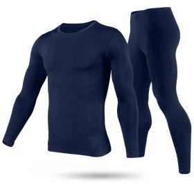 Men Thermal Underwear Set Long Johns Pants Long Sleeve Soft Underwear Kit Top Bottom Winter Sports Suits (Option: Navy_M)