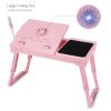 Foldable Laptop Table Bed Notebook Desk w/Cooling Fan Mouse Board LED light 4 x USB Ports Breakfast Snacking Tray with Storage Groove For Home Office