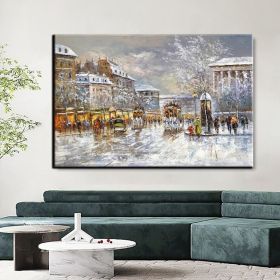 Handmade Oil Painting Paris city art painting People walking in the bustling streets of Paris Large Original Paris City Landscape oil painting Framele (style: 10, size: 100X150cm)