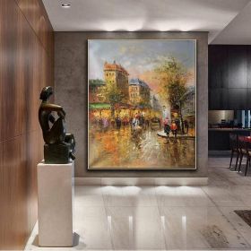Handmade Oil Painting Paris city art painting People walking in the bustling streets of Paris Large Original Paris City Landscape oil painting Framele (style: 08, size: 60X90cm)