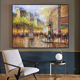 Handmade Oil Painting Paris city art painting People walking in the bustling streets of Paris Large Original Paris City Landscape oil painting Framele (style: 06, size: 50X70cm)