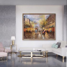 Handmade Oil Painting Paris city art painting People walking in the bustling streets of Paris Large Original Paris City Landscape oil painting Framele (style: 02, size: 90X120cm)