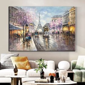 Handmade Oil Painting Paris city art painting People walking in the bustling streets of Paris Large Original Paris City Landscape oil painting Framele (style: 03, size: 150X220cm)