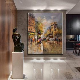 Handmade Oil Painting Paris city art painting People walking in the bustling streets of Paris Large Original Paris City Landscape oil painting Framele (style: 01, size: 50X70cm)