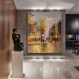 Handmade Oil Painting Paris city art painting People walking in the bustling streets of Paris Large Original Paris City Landscape oil painting Framele (style: 05, size: 60X90cm)