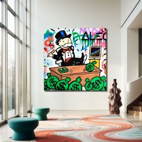 Hand Painted Cartoon Figure Oil Painting Rich Monopoly Alec Pop Art Graffiti Canvas Banksy Art Monopoly Graffiti Street Graffiti Wall Art (style: 01, size: 120x120cm)