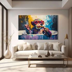 Monkey Bathroom Art Modern Pop Art Painting On Canvas Funky Hand Painted Oil Painting Street Graffiti Wall Art Framed Funny Bathroom Wall Art (style: 01, size: 50X70cm)