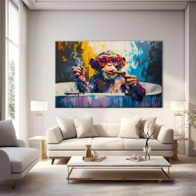 Monkey Bathroom Art Modern Pop Art Painting On Canvas Funky Hand Painted Oil Painting Street Graffiti Wall Art Framed Funny Bathroom Wall Art (style: 01, size: 100X150cm)