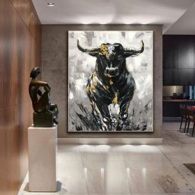 Large Abstract Bull Oil Painting Original Wall Street Bull Wall Art  Modern Black and White Bull Painting Oversized Painting Abstract (style: 01, size: 90x130cm)