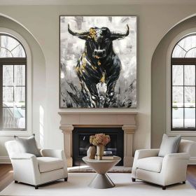 Large Abstract Bull Oil Painting Original Wall Street Bull Wall Art  Modern Black and White Bull Painting Oversized Painting Abstract (style: 01, size: 120x160cm)