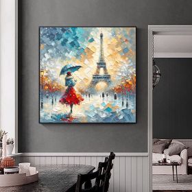 Handmade Oil Painting A Beautiful Woman Street Art Abstract Figure Painting Red And Sky Blue Art Street Scene On Canvas Wall Art For Home Decor (style: 01, size: 80x80cm)