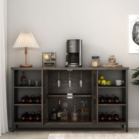 Wine Bar Cabinet for Liquor and Glasses, Rustic Wood Wine Bar Cabinet with Storage , Multifunctional Floor Wine Cabinet for Living Room(55 Inch (Color: Black+ Gray)