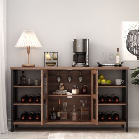 Wine Bar Cabinet for Liquor and Glasses, Rustic Wood Wine Bar Cabinet with Storage , Multifunctional Floor Wine Cabinet for Living Room(55 Inch (Color: Oak)