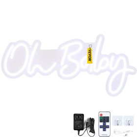 VEVOR Oh Baby Neon Sign for Wall Decor, with Remote Control and Dimmable Switch for Baby Shower decorations, Birthday Party, Wedding Decor (Color: White, Item Dimensions: 23.5 x 12 in)