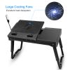 Foldable Laptop Table Bed Notebook Desk w/Cooling Fan Mouse Board LED light 4 x USB Ports Breakfast Snacking Tray with Storage Groove For Home Office
