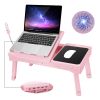 Foldable Laptop Table Bed Notebook Desk w/Cooling Fan Mouse Board LED light 4 x USB Ports Breakfast Snacking Tray with Storage Groove For Home Office