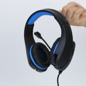 Gaming Headsets Stereo Bass Over Ear Headphones w/LED Light Earmuff w/ Mic 3.5mm Plug USB 6.72FT Cord Fit For PS4/PS Vita/XBOX One S/PC/Laptop/Compute (Option: Black_Blue)